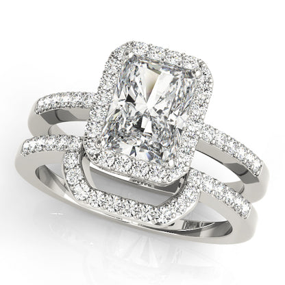 Platinum Diamond Emerald Halo Engagement Ring