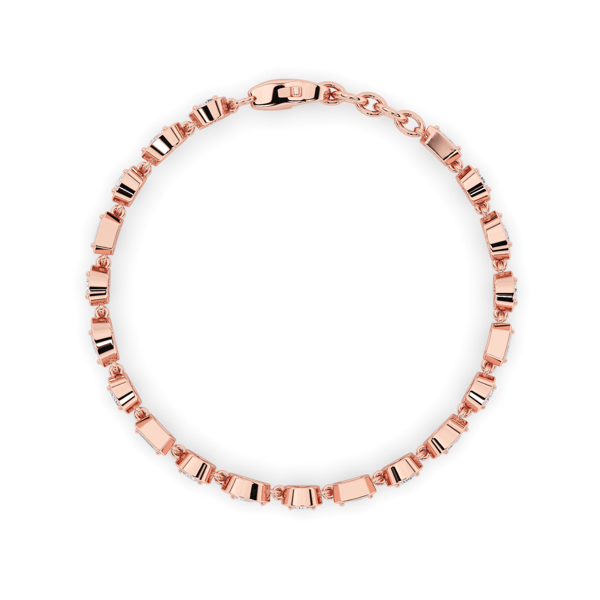 4Cttw Emerald Shaped Lab Grown Diamond (F/VS) Mix Shaped Bezel Set  Bracelet in 14K Gold