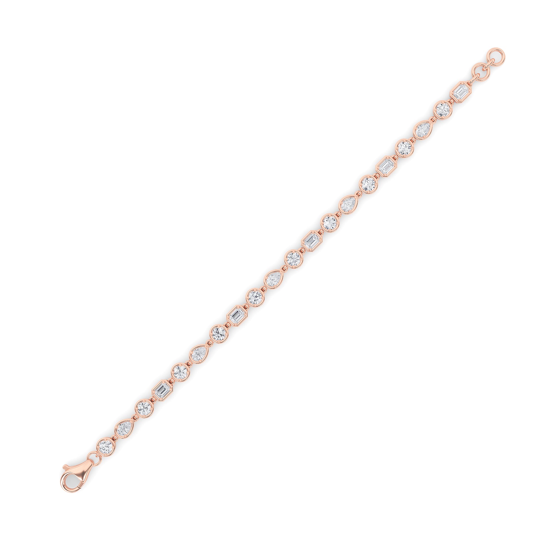 4Cttw Emerald Shaped Lab Grown Diamond (F/VS) Mix Shaped Bezel Set  Bracelet in 14K Gold