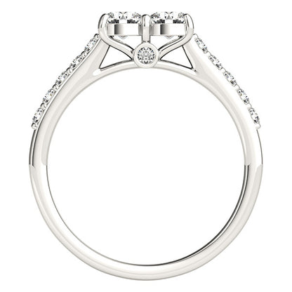 14K Gold Multi-Diamond Two Stone Ring