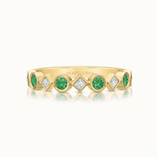 Alternating Diamond and Emerald Band
