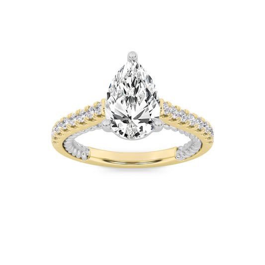14K WY Lab Diamond Pear Solitaire Ring 2ct