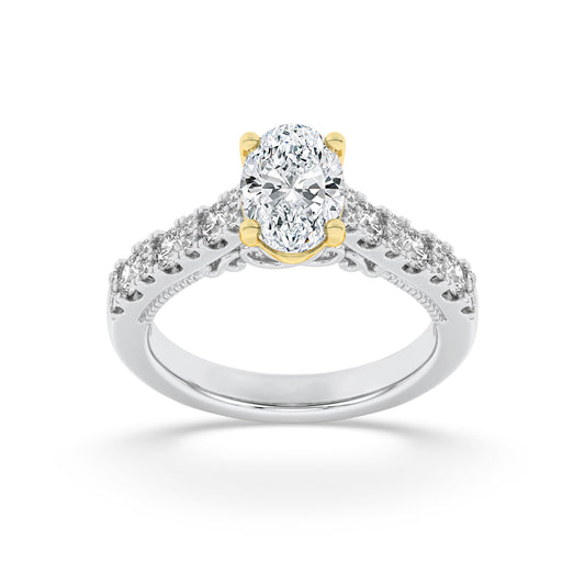 14K WY 2ct Lab Oval Diamond Vintage Engagement Ring