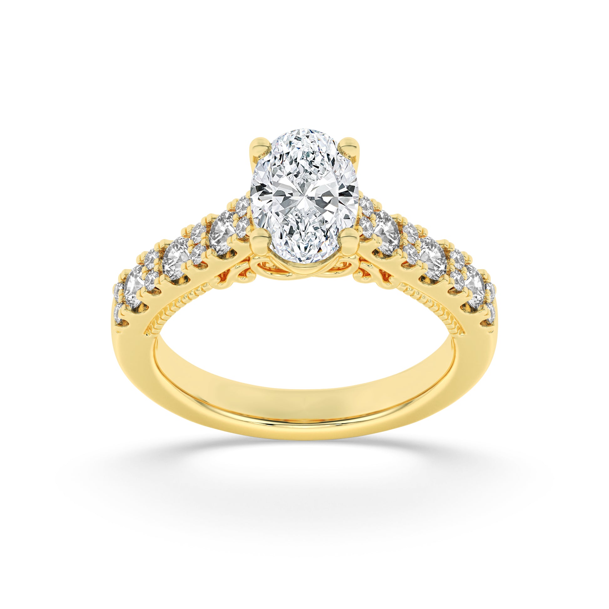 14K White Gold 2ct Lab Oval Diamond Vintage Ring