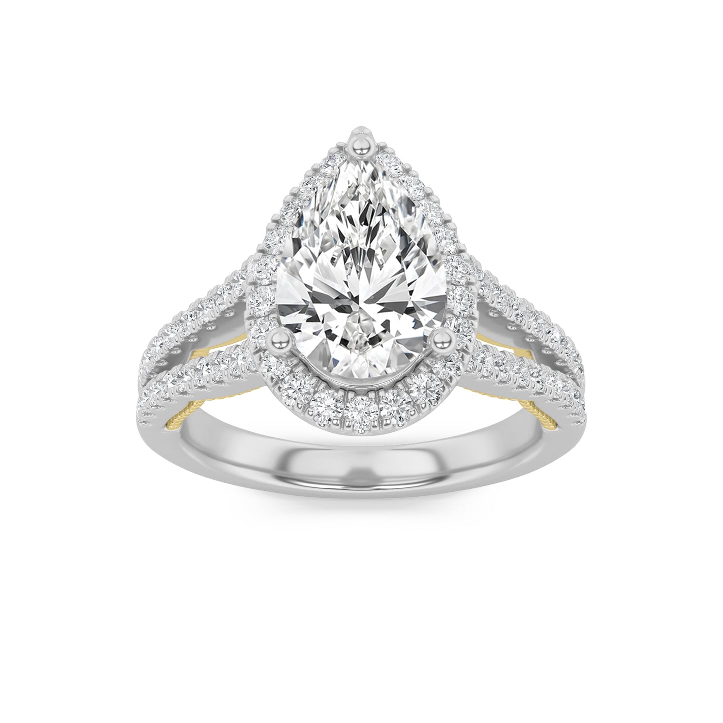 14K WY 2ct Lab Pear Diamond Halo Engagement Ring