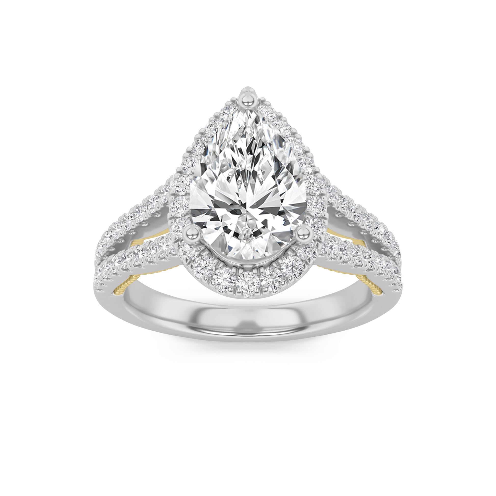 14K WY 2ct Lab Pear Diamond Halo Engagement Ring