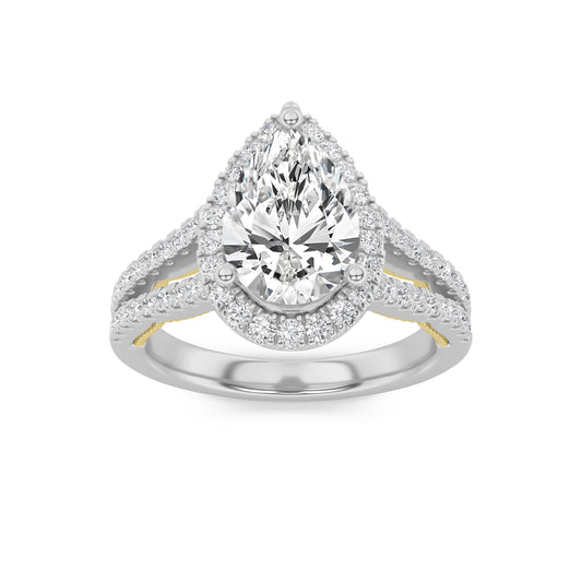 14K WY 2ct Lab Pear Diamond Halo Engagement Ring