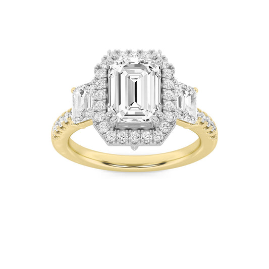 14KWG 3ct Lab Diamond Emerald 3-Stone Engagement Ring