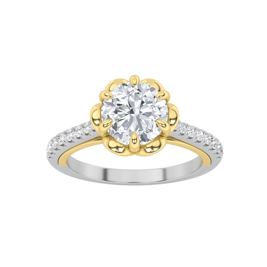 14K WY 1.5ct Lab Diamond Halo Engagement Ring