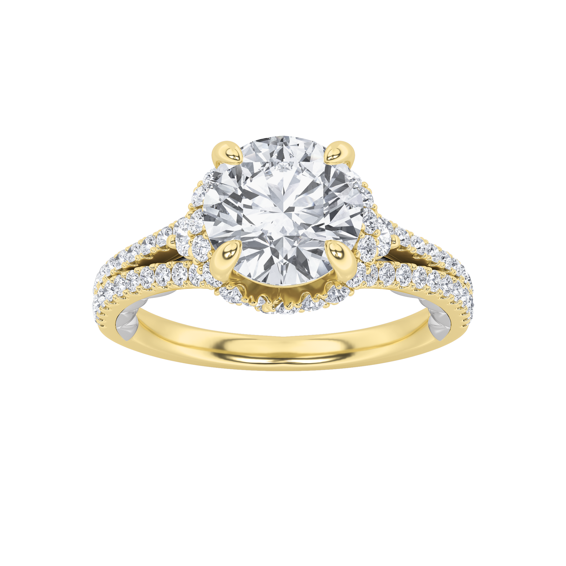 14K WY 2ct Lab Diamond Halo Engagement Ring