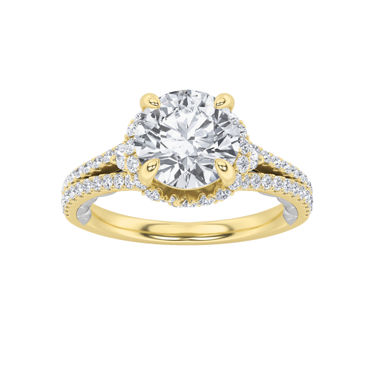 14K WY 2ct Lab Diamond Halo Engagement Ring