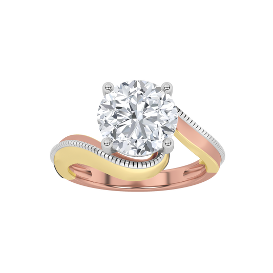 14K Rose Gold 2ct Lab Diamond Solitaire Tri-Tone Ring