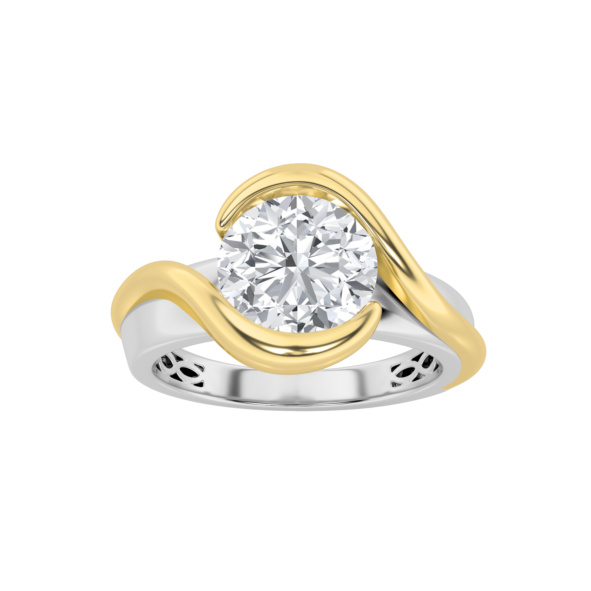 14K WY 2ct Lab Diamond F+VS+ Contemporary Engagement Ring