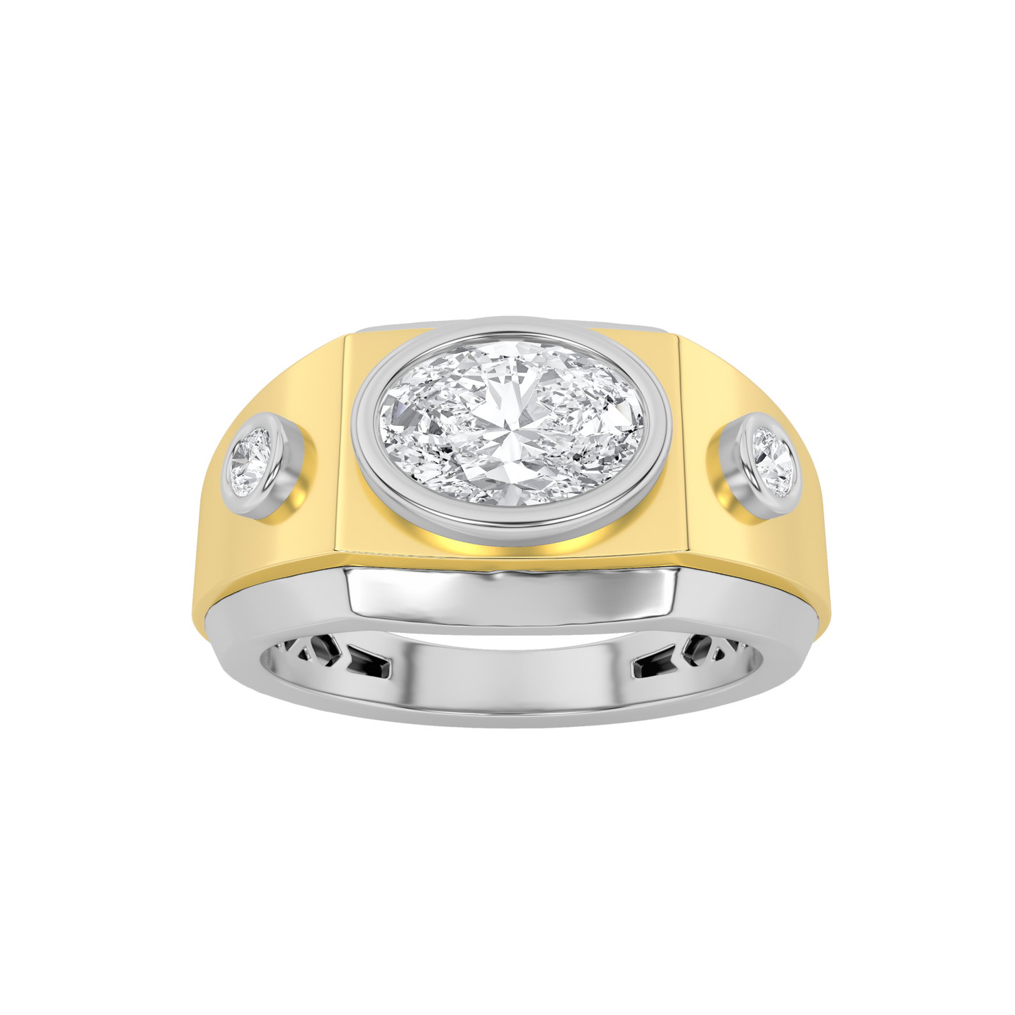 14K WY 1.5ct F+VS+ Lab Diamond Oval Mens Ring