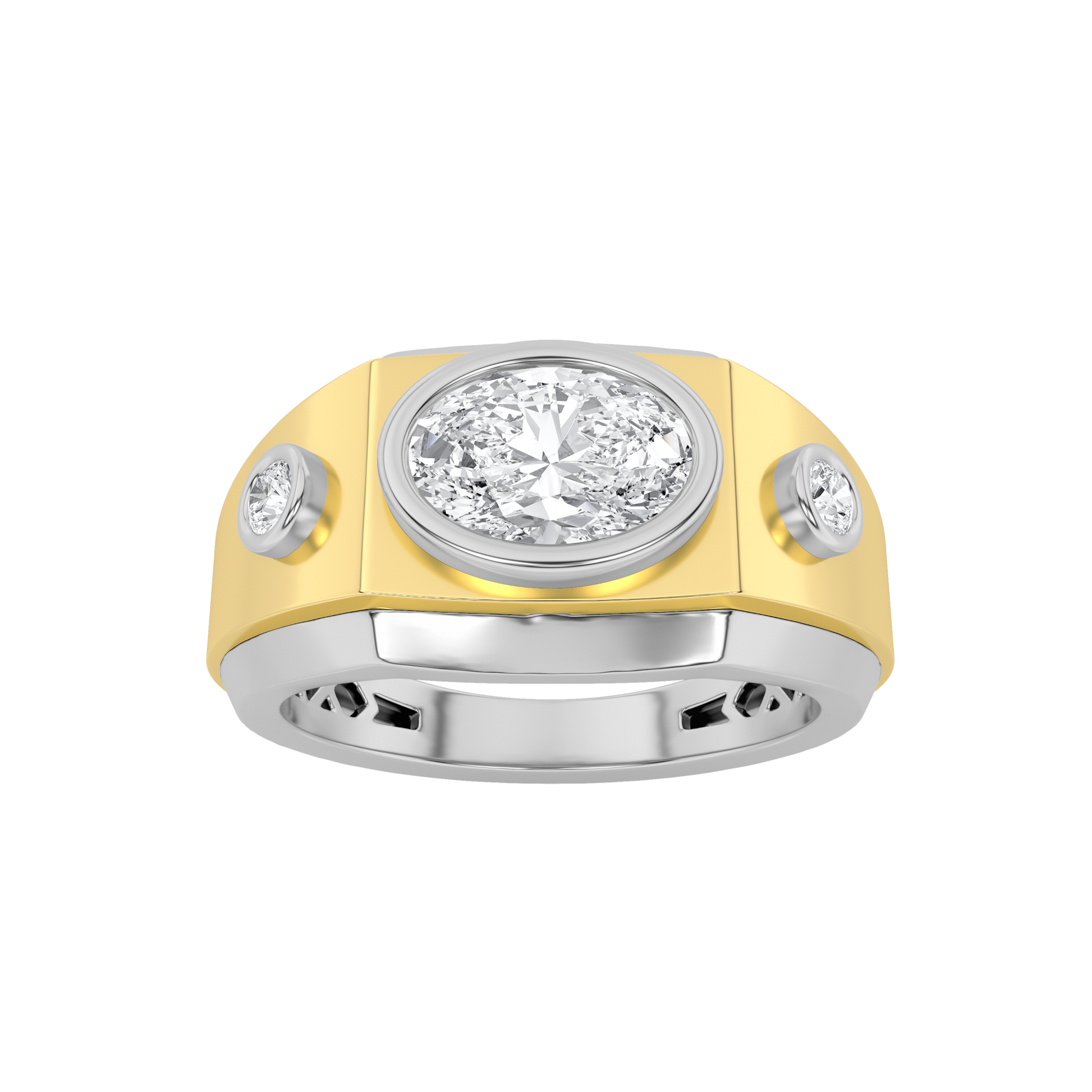 14K WY 1.5ct F+VS+ Lab Diamond Oval Mens Ring