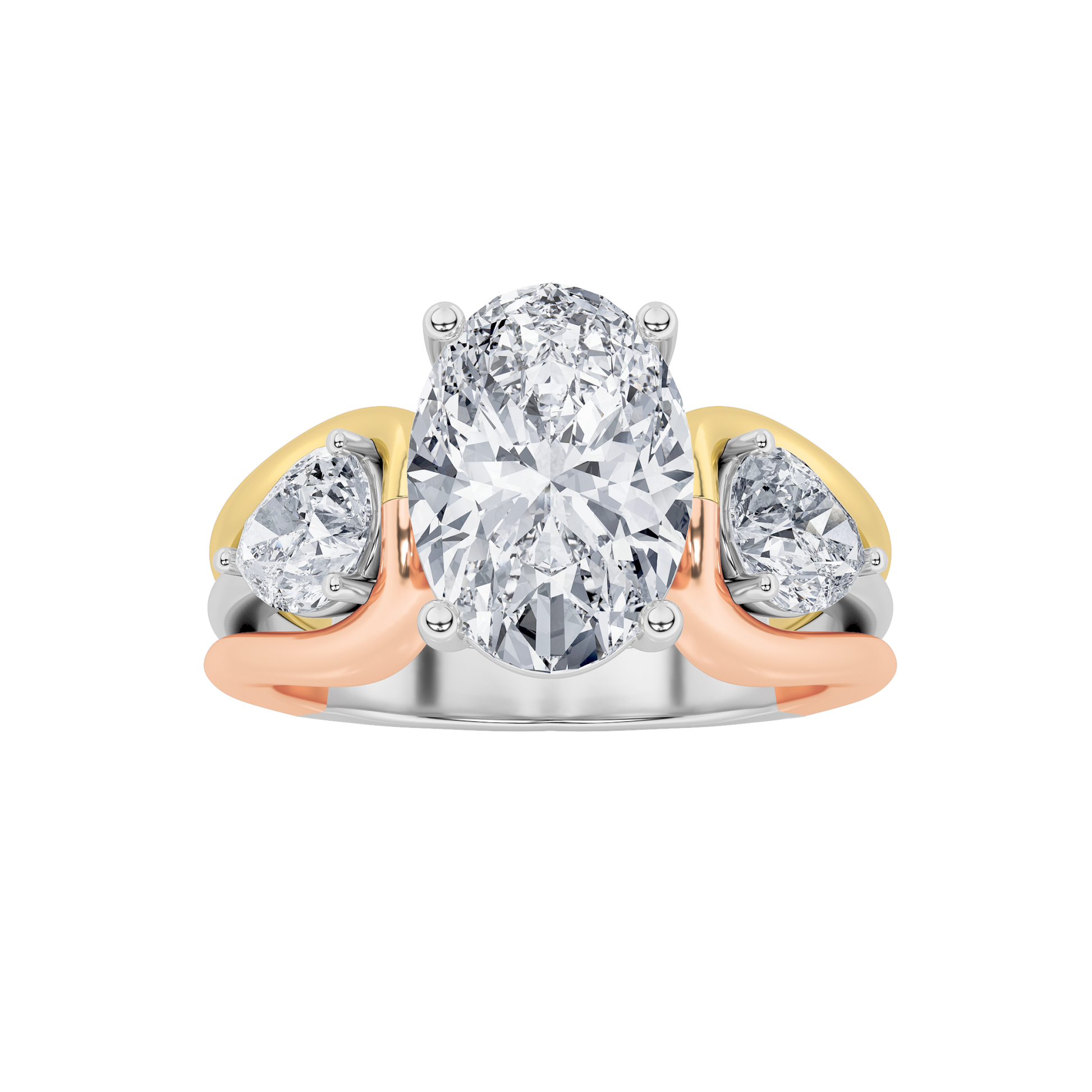 14K Rose Gold 6ctw Lab Diamond Three-Stone Oval Ring
