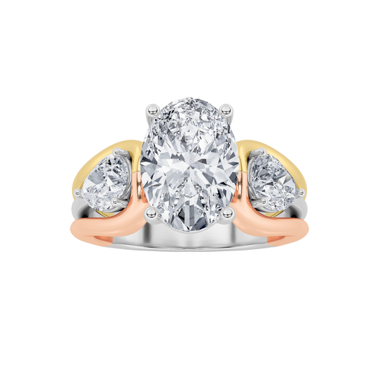 14K Rose Gold 6ctw Lab Diamond Three-Stone Oval Ring