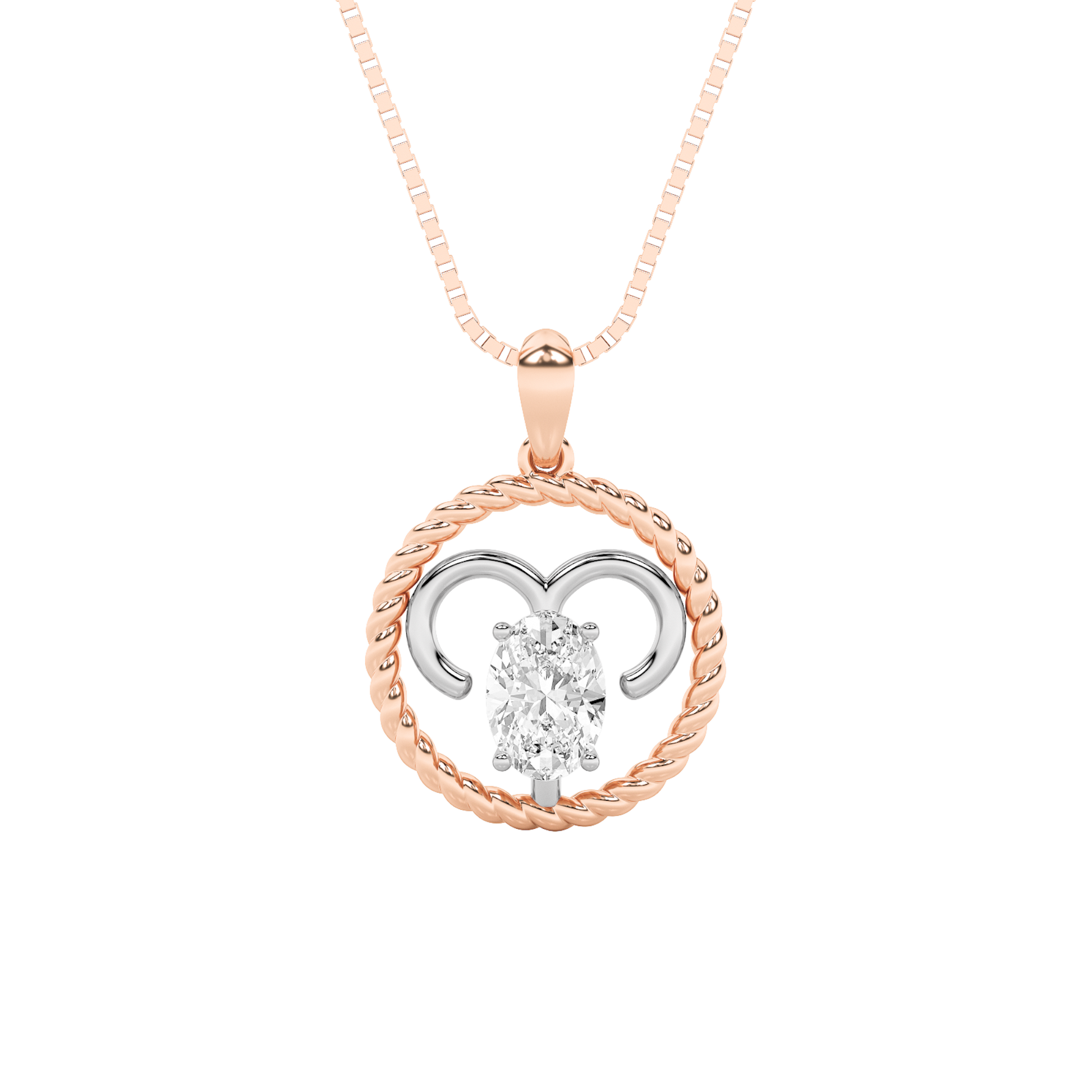 14K RW 1ct Lab Diamond Oval Solitaire Pendant