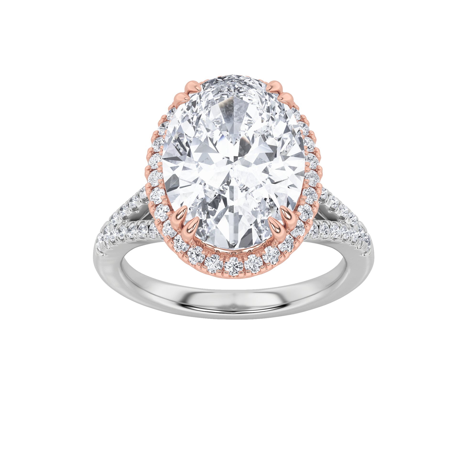 14KWR 6ctw F+VS+ Oval Lab Diamond Halo Engagement Ring