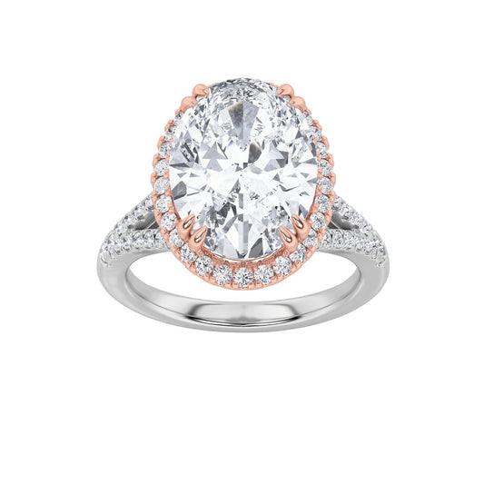 14KWR 6ctw F+VS+ Oval Lab Diamond Halo Engagement Ring