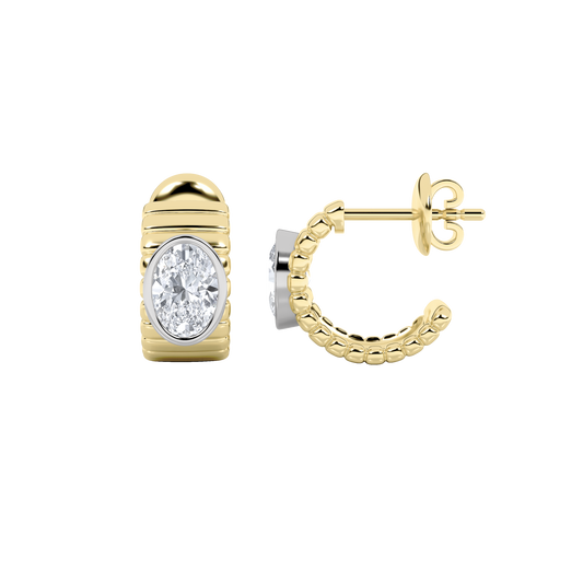 14K WY 2ct Lab Diamond Oval Hoop Earrings