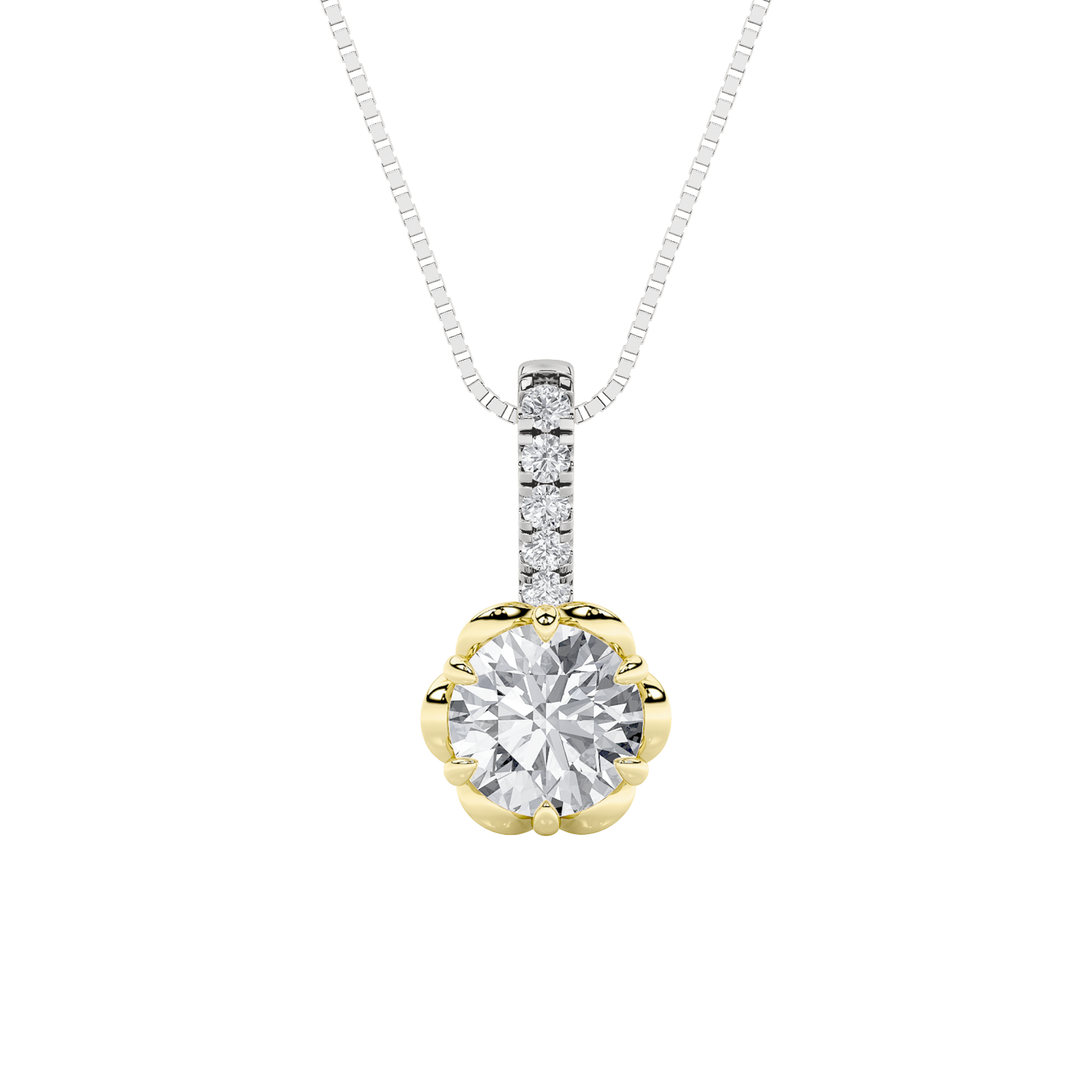 14K WY 1.5ct Lab Diamond Halo Pendant