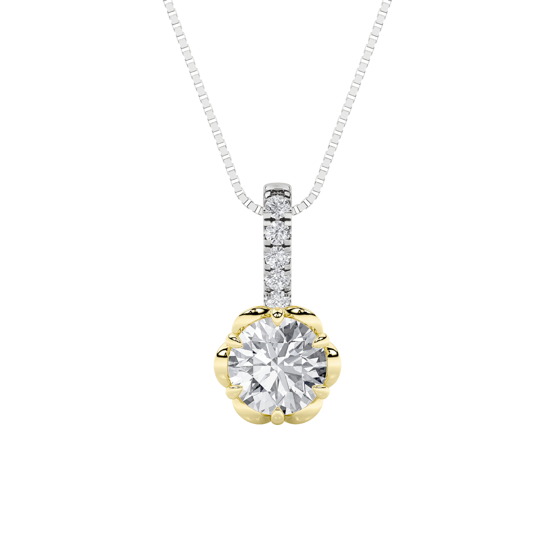 14K WY 1.5ct Lab Diamond Halo Pendant