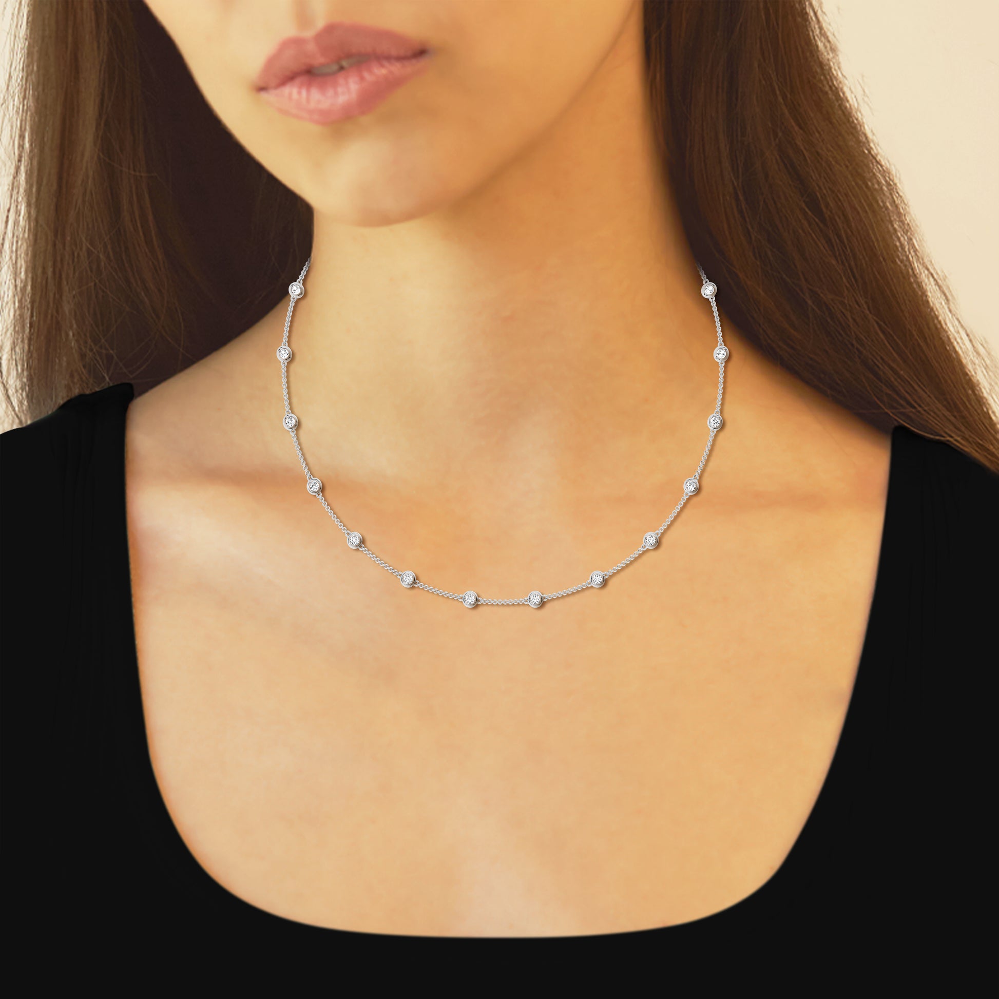 14K Yellow Gold Lab Diamond Stationed Necklace
