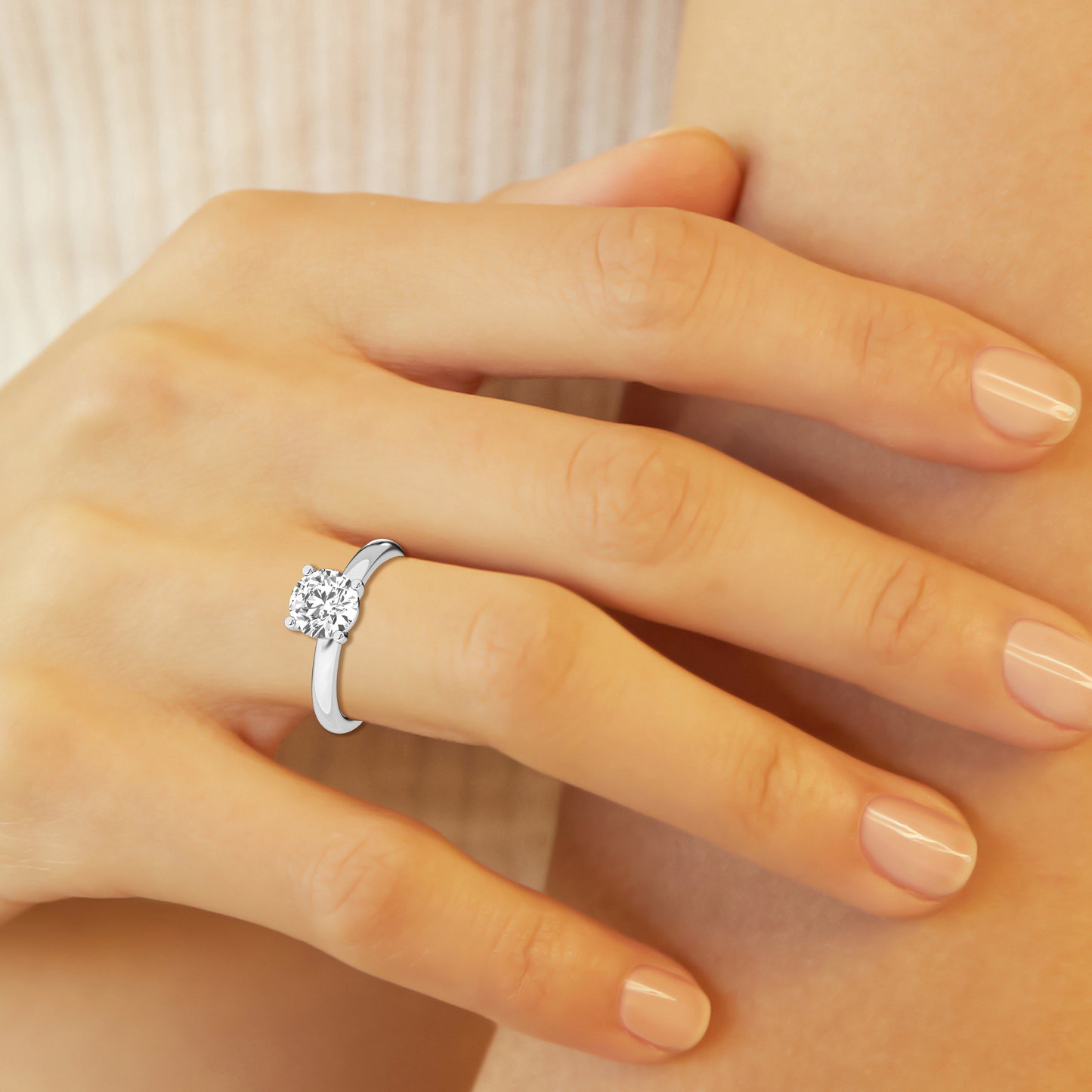 14K White Gold 3ct Lab Diamond Solitaire Ring