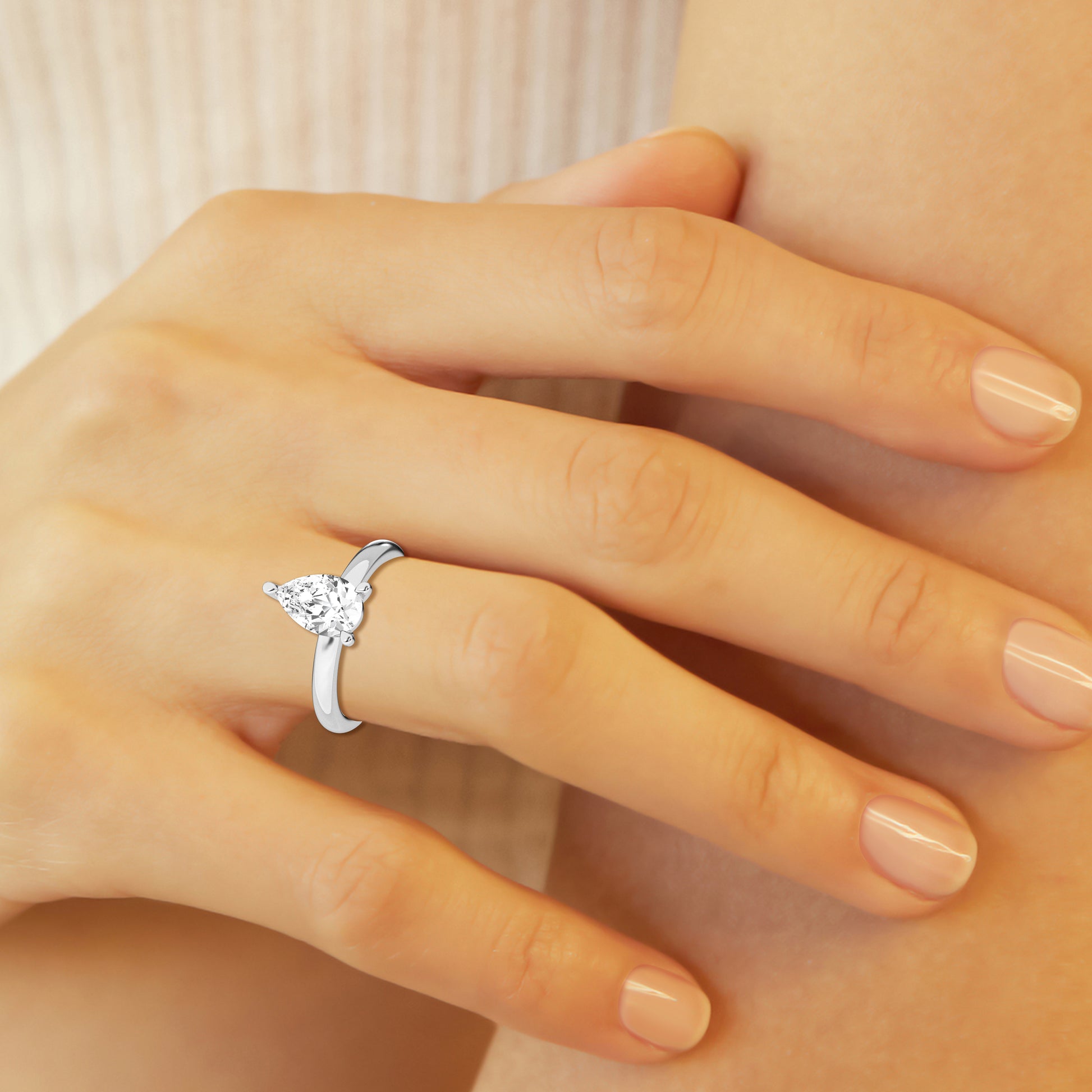 14K White Gold 4ct Pear Lab Diamond Solitaire Ring