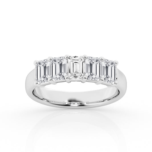 14K White Gold Emerald Cut Lab Diamond 5-Stone Ring