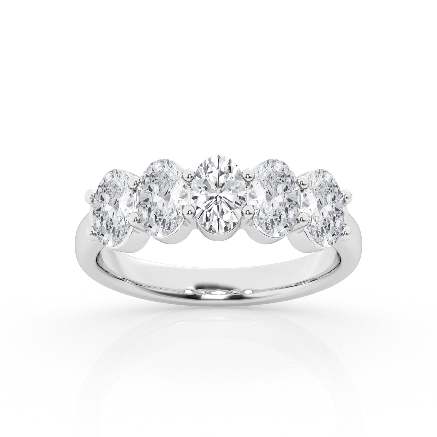 14K White Gold 2ct Lab Diamond Oval 5-Stone Engagement Ring