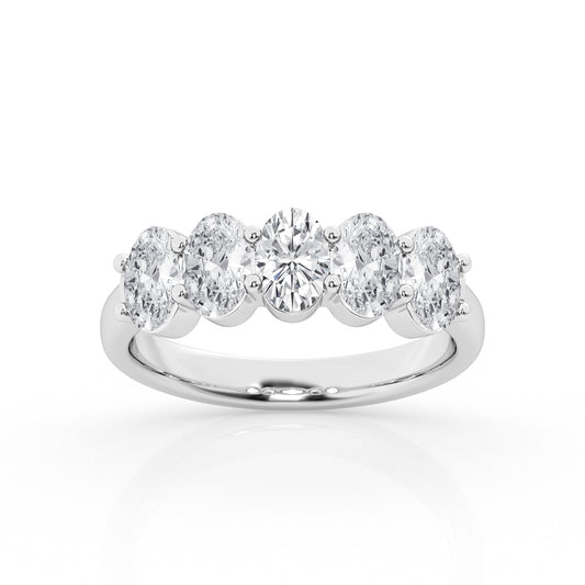 14K White Gold 2ct Lab Diamond Oval 5-Stone Engagement Ring