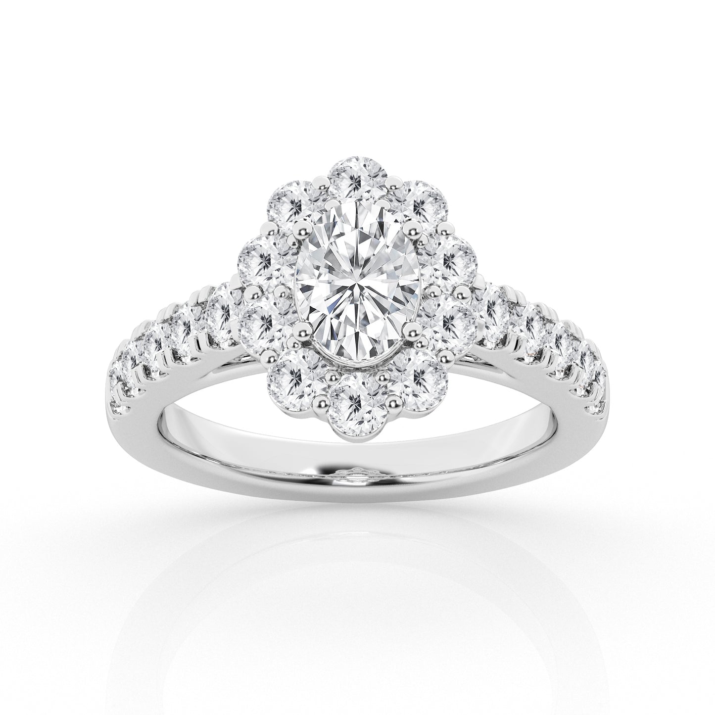 14K White Gold Oval Lab Diamond Halo Engagement Ring