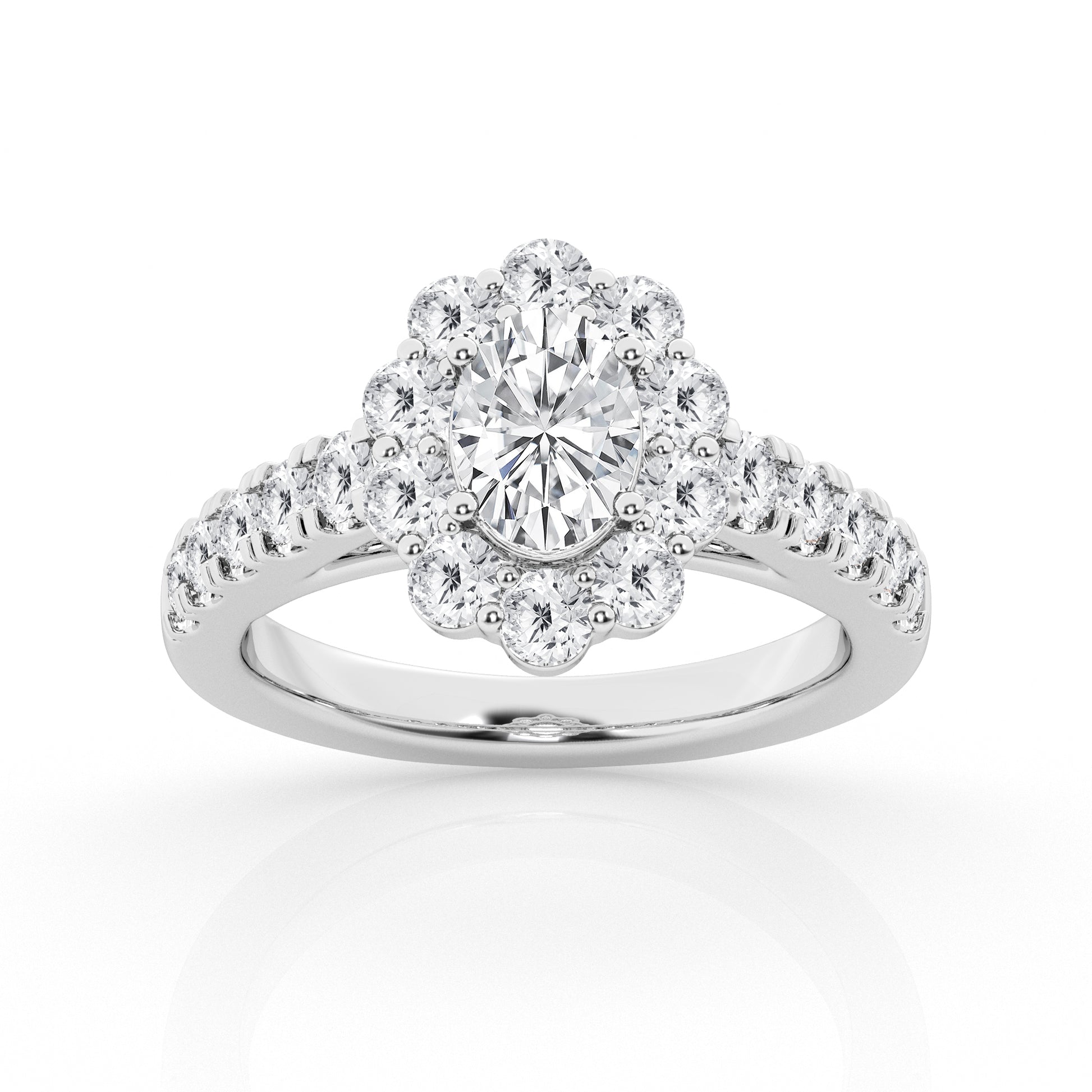 14K White Gold Oval Lab Diamond Halo Engagement Ring