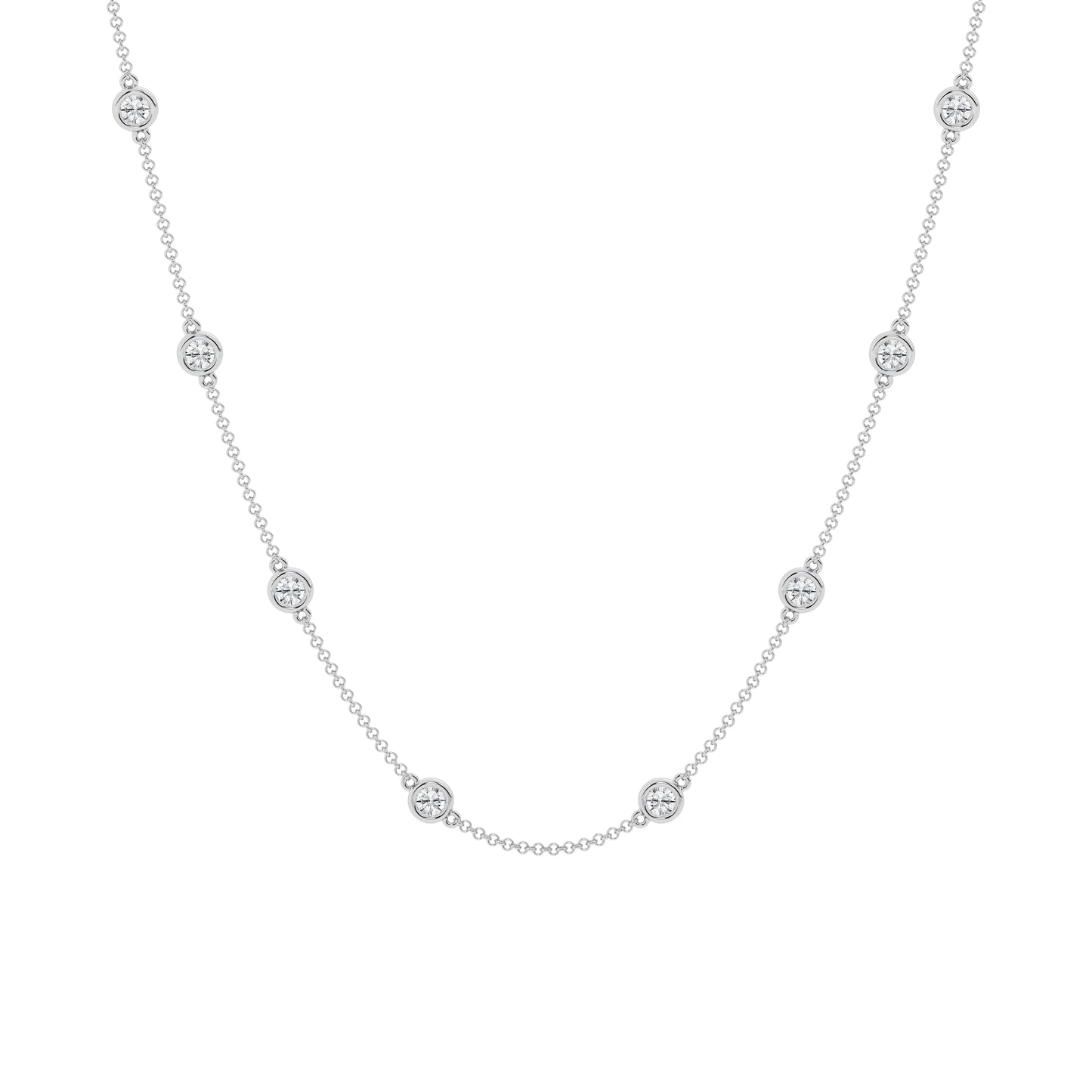 14K White Gold Lab Diamond Station Necklace - 2ctw