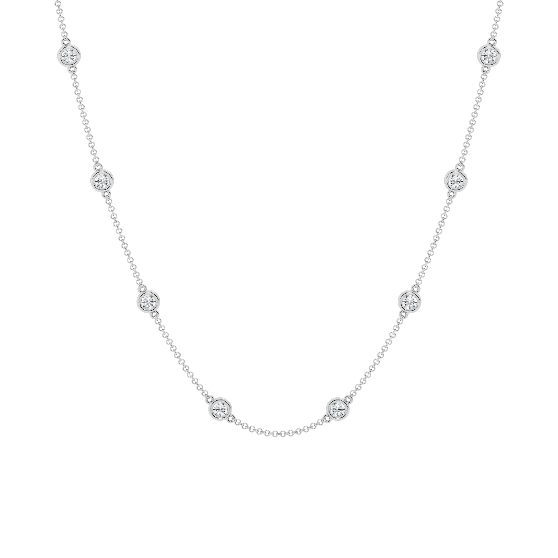 14K White Gold Lab Diamond Station Necklace - 2ctw