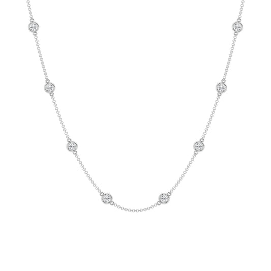 14K White Gold Lab Diamond Station Necklace - 2ctw