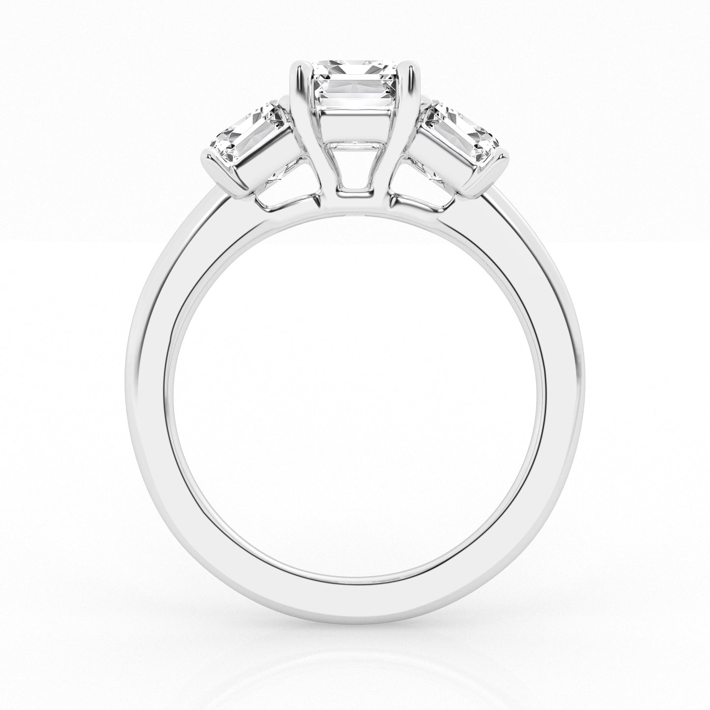 14K White Gold 3ct Emerald Cut Lab Diamond Trilogy Ring