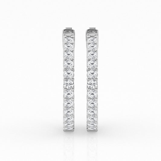 14K White Gold Round Lab Diamond Hoop Earrings