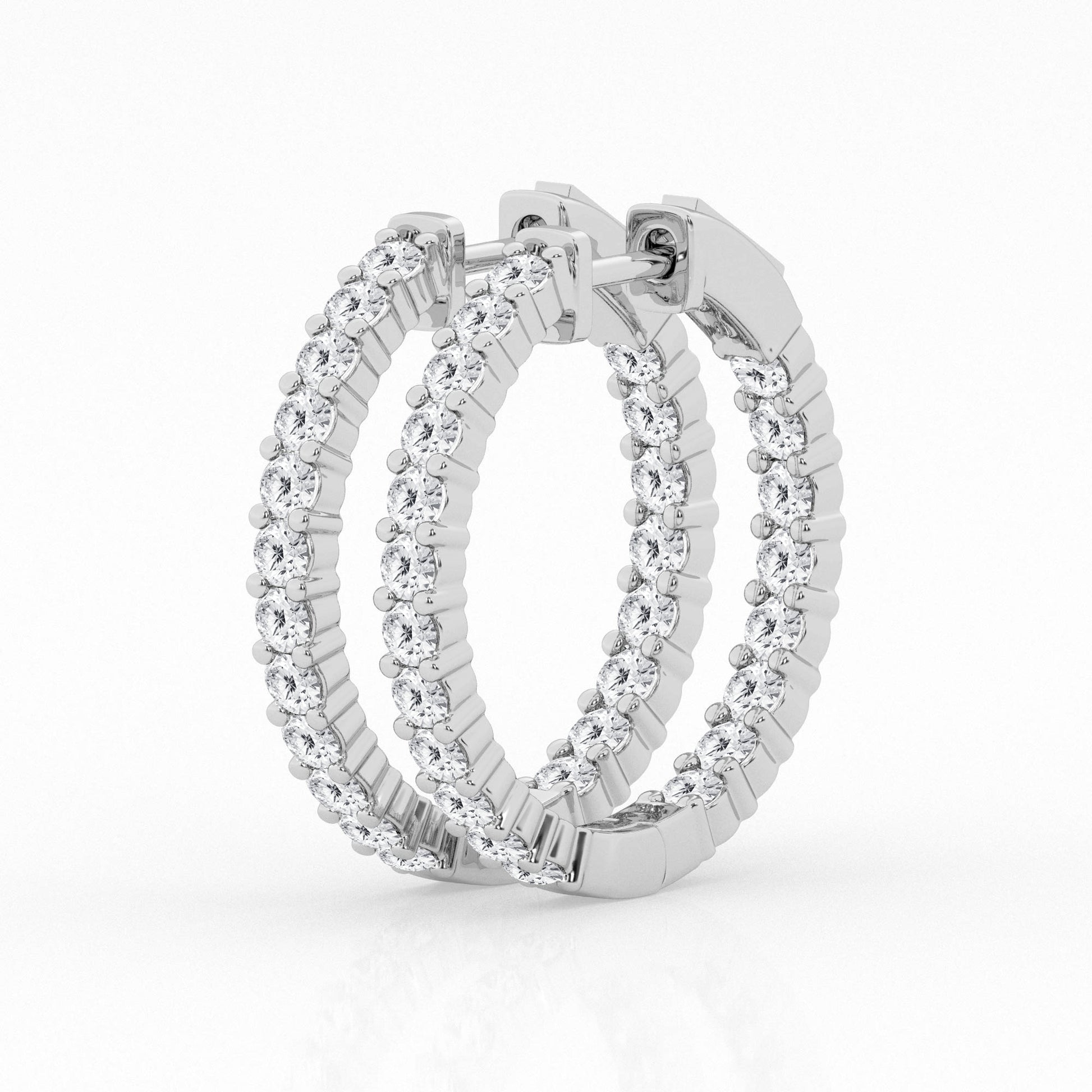 14K White Gold Round Lab Diamond Hoop Earrings