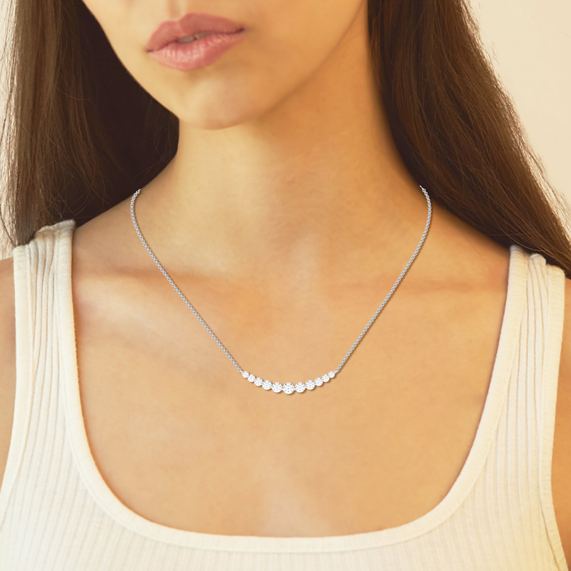 14K White Gold Lab Diamond Smile Pendant Necklace