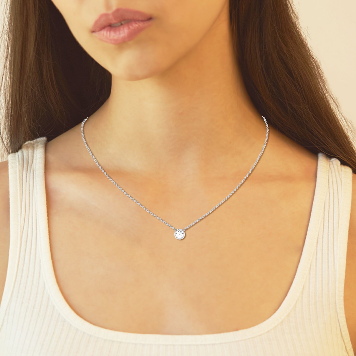 14K White Gold Lab Diamond Solitaire Pendant