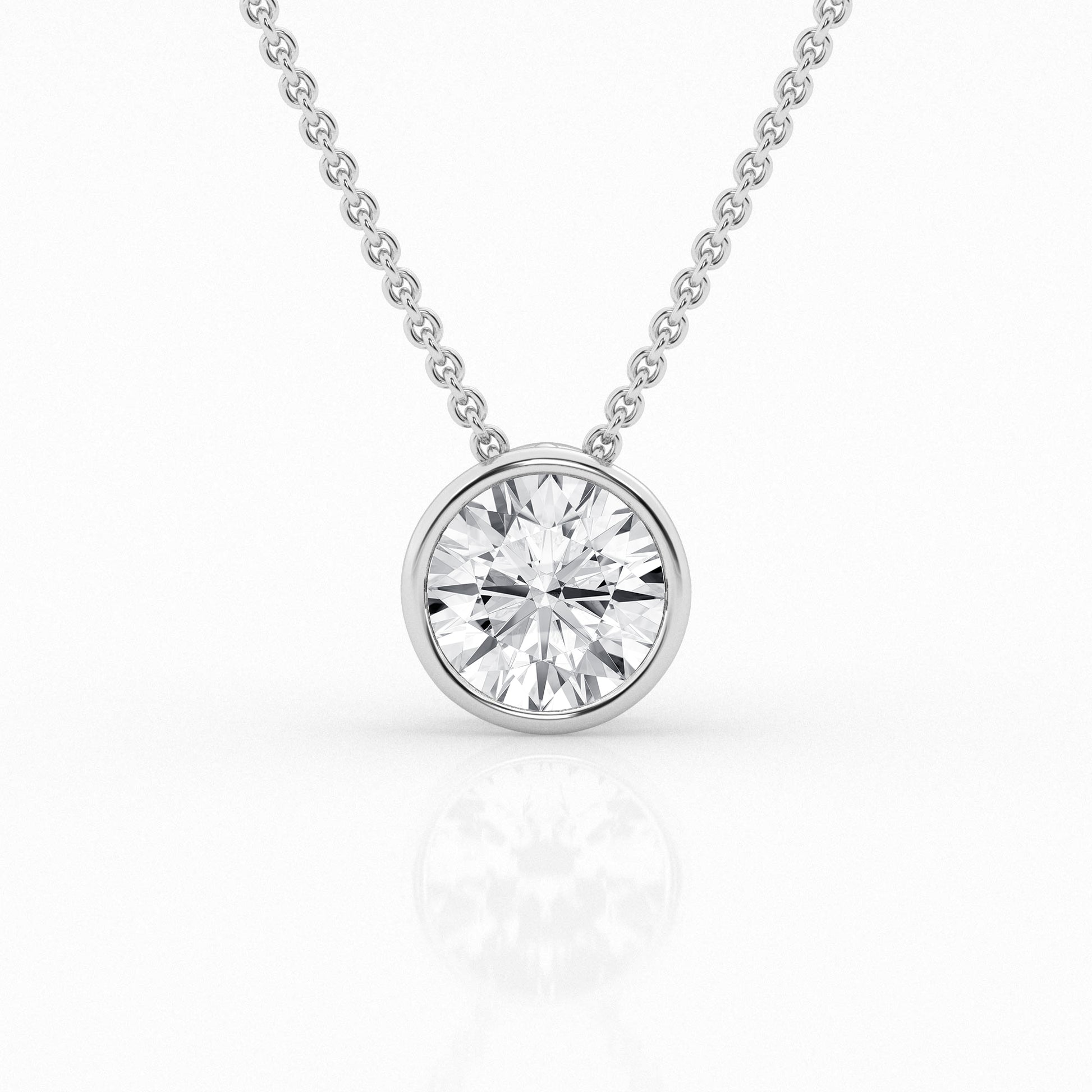 14K White Gold Lab Diamond Solitaire Bezel Pendant