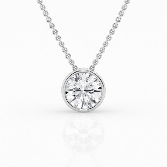 14K White Gold Lab Diamond Solitaire Bezel Pendant