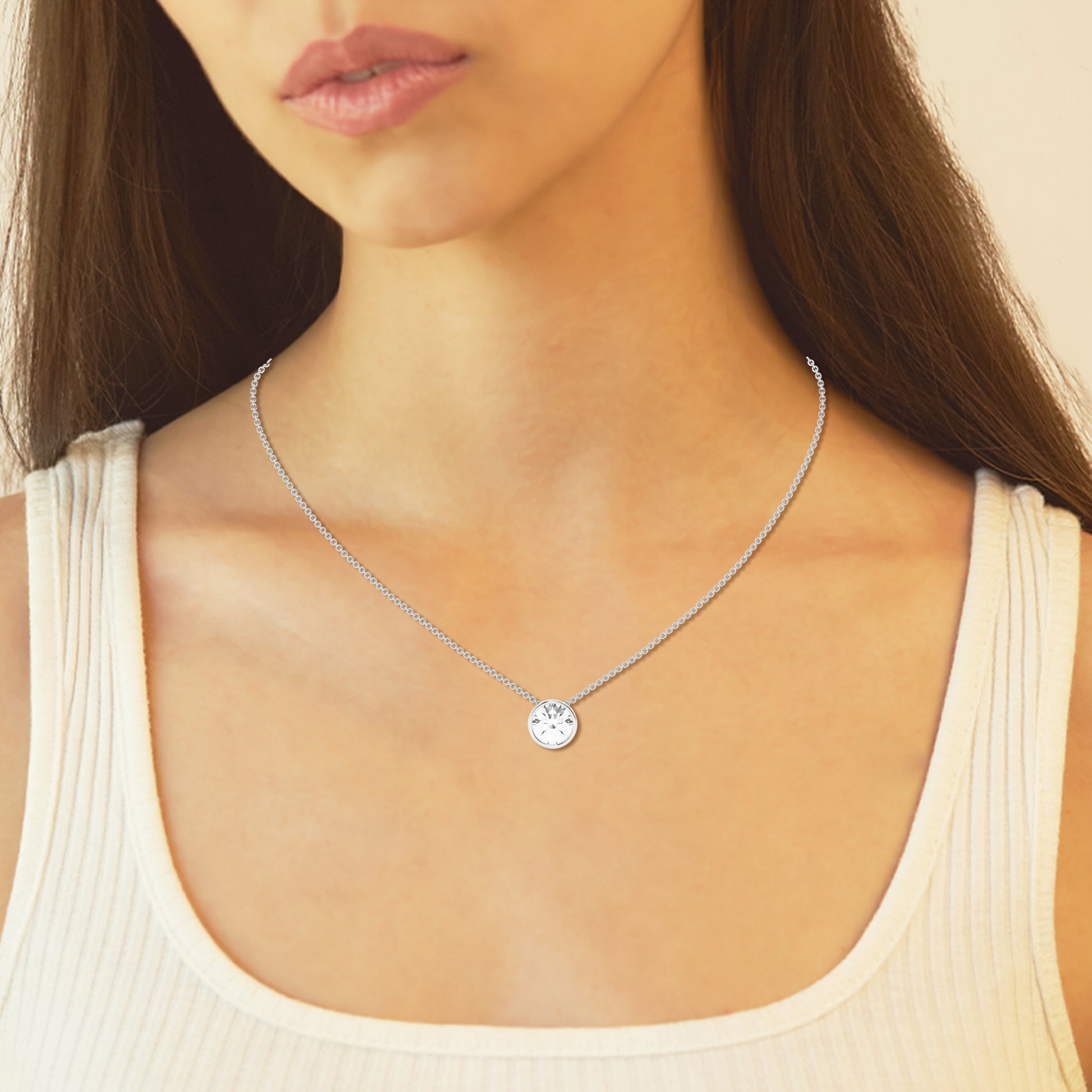 14K White Gold Lab Diamond Solitaire Bezel Pendant