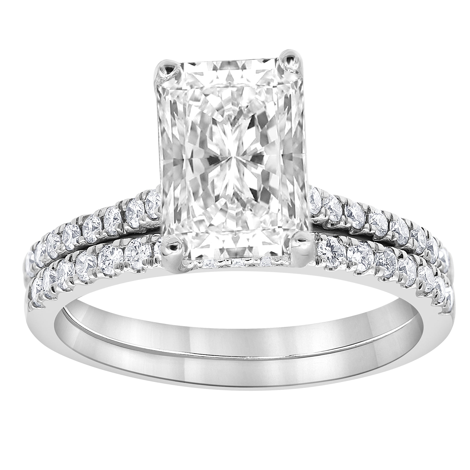 14K White Gold Lab Diamond Emerald Cut Halo Engagement Ring