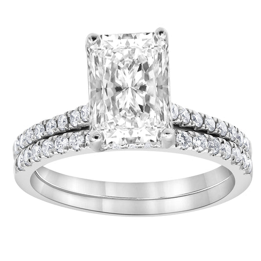 14K White Gold Lab Diamond Emerald Cut Halo Engagement Ring