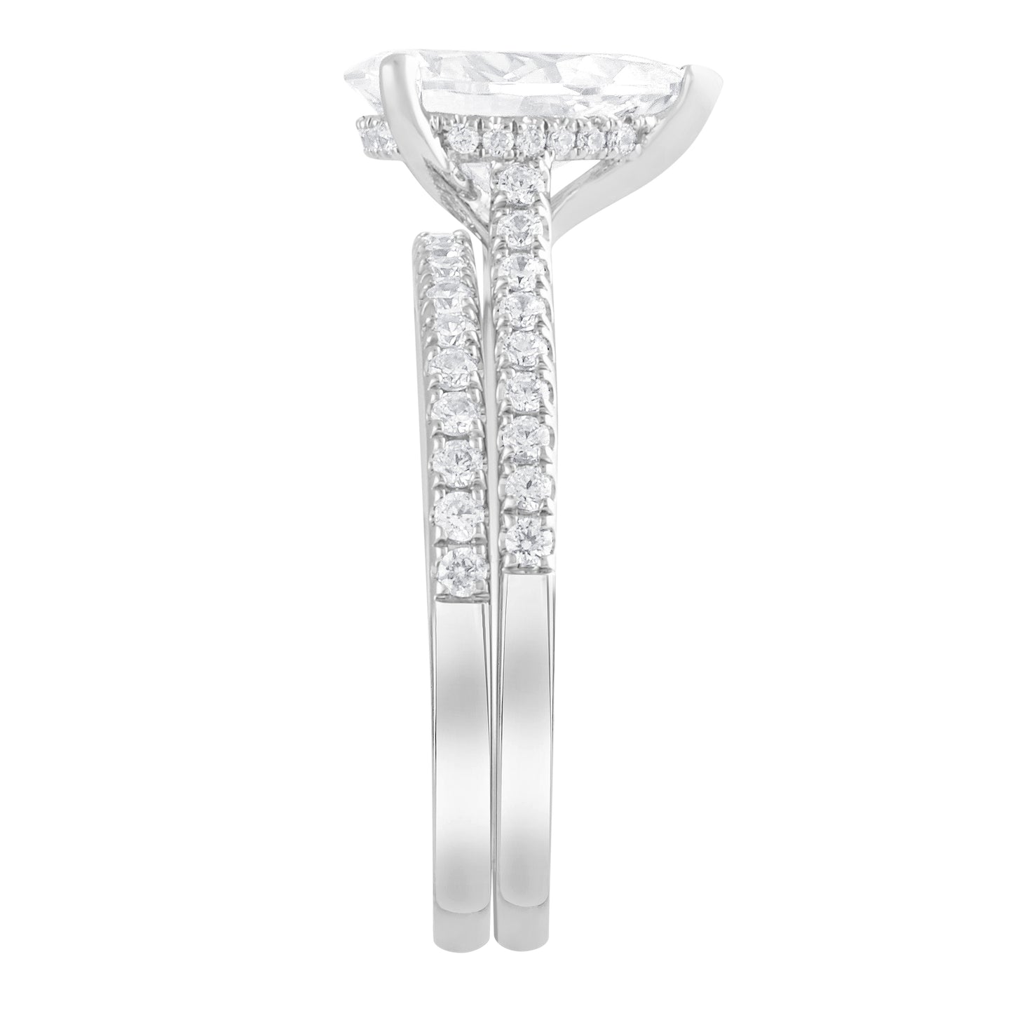 14K White Gold Pear Lab Diamond Halo Engagement Ring
