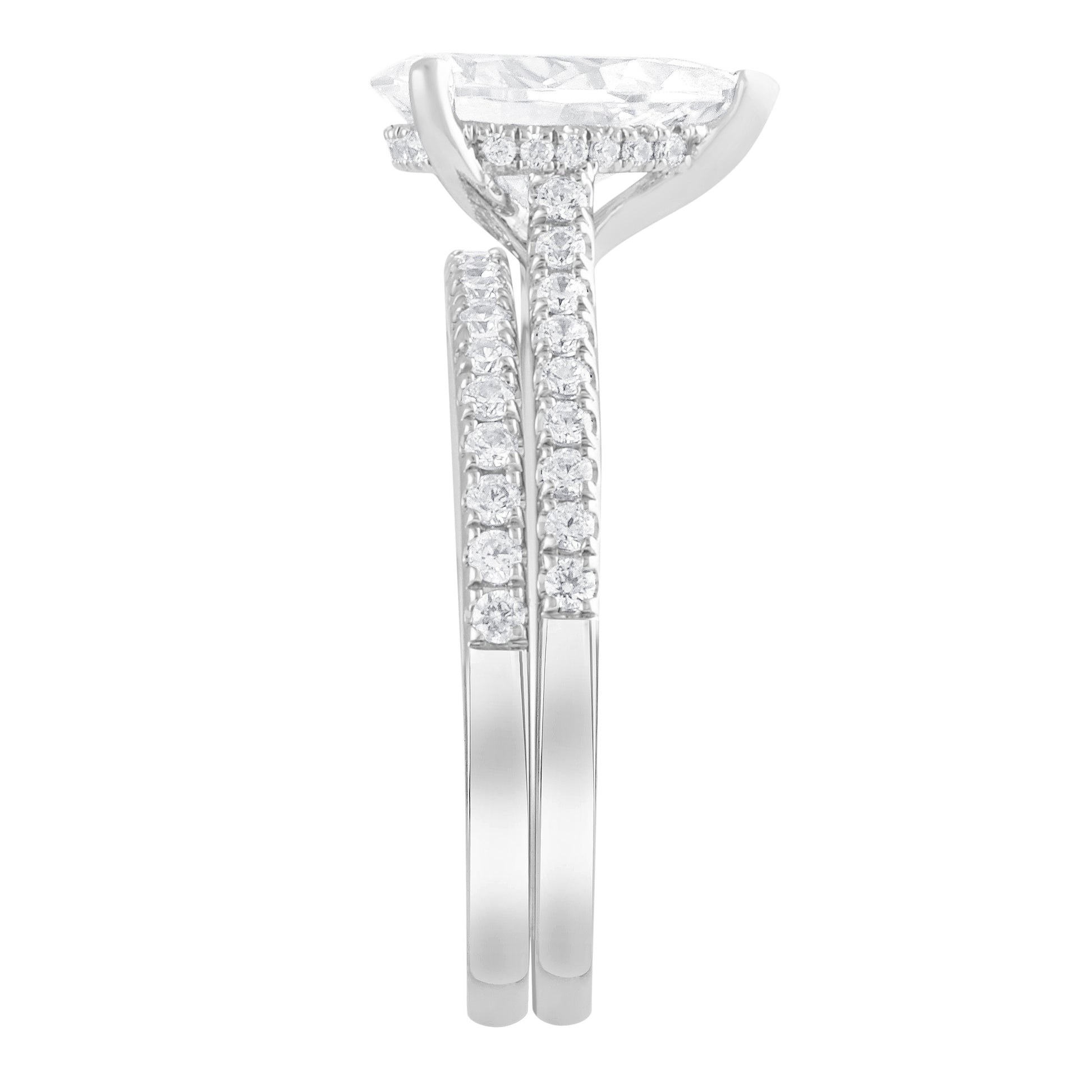 14K White Gold Pear Lab Diamond Halo Engagement Ring